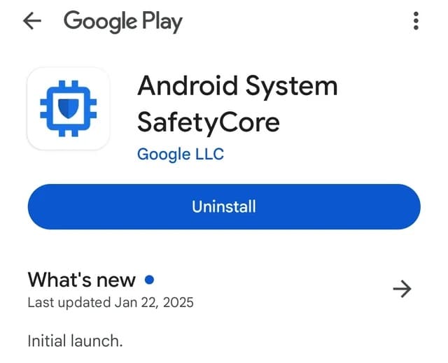 برنامه safetycore در فروشگاه گوگل پلی