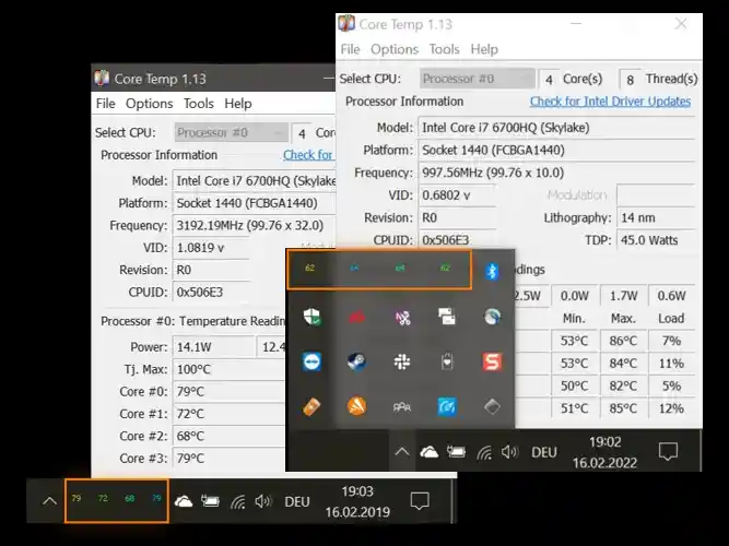 مشاهده دمای سی پی یو با core temp