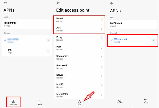 مرحله دوم تنظیم APN اینترنت شیائومی
