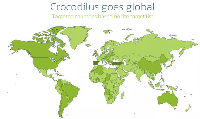 نقشه پراکندگی بدافزار Crocodilus 