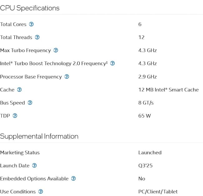 مشخصات پردازنده Core i5-110