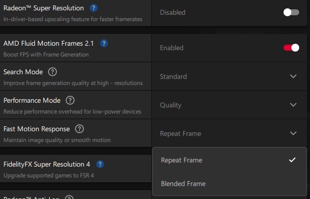 تنظیمات قابلیت Fast Motion Response شرکت AMD