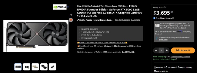 قیمت دو برابری کارت گرافیک RTX 5090 در فروشگاه ها