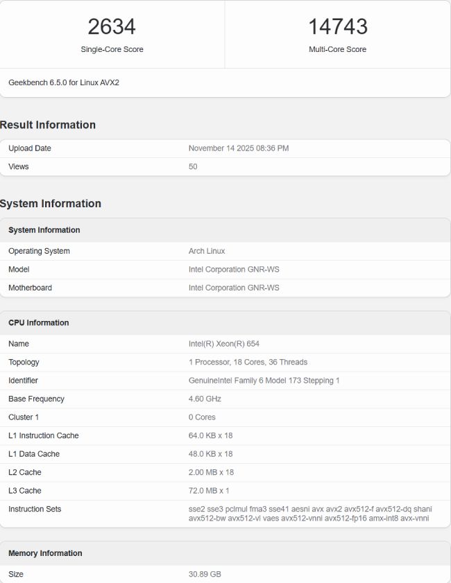 بنچمارک پردازنده Xeon 654 اینتل