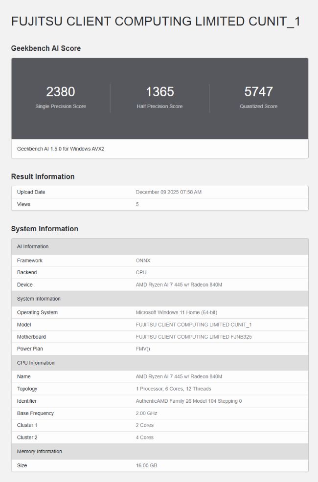 بنچمارک پردازنده AMD Ryzen AI 7 445