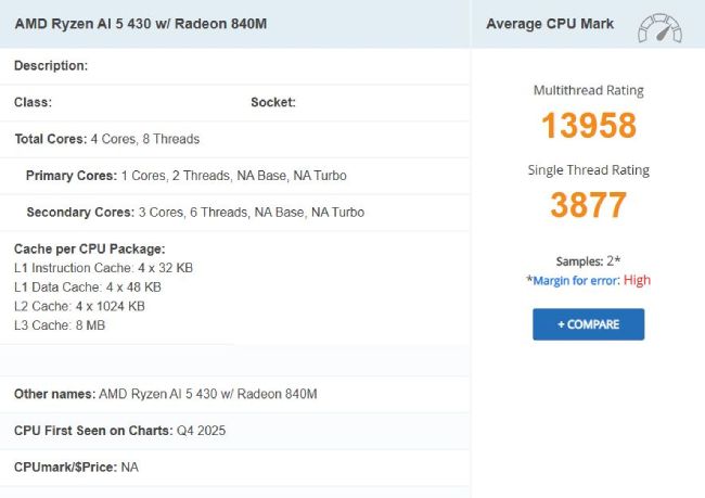 مشخصات پردازنده AMD Ryzen AI 5 430