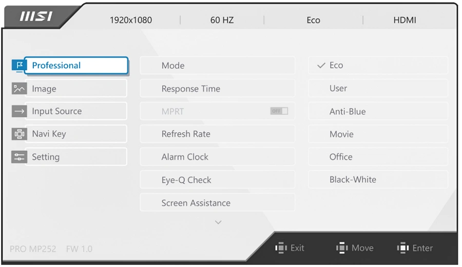 مصرف برق مانیتور MSI MP252DE