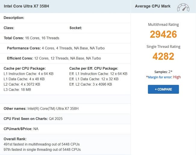 پردازنده Intel Core Ultra X7 358H