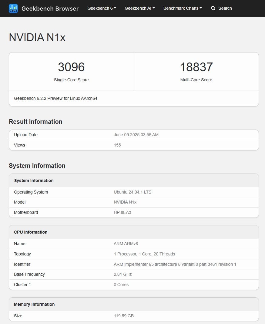 نتابج بنچمارک N1X در Geekbench