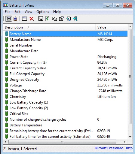 برنامه BatteryInfoView