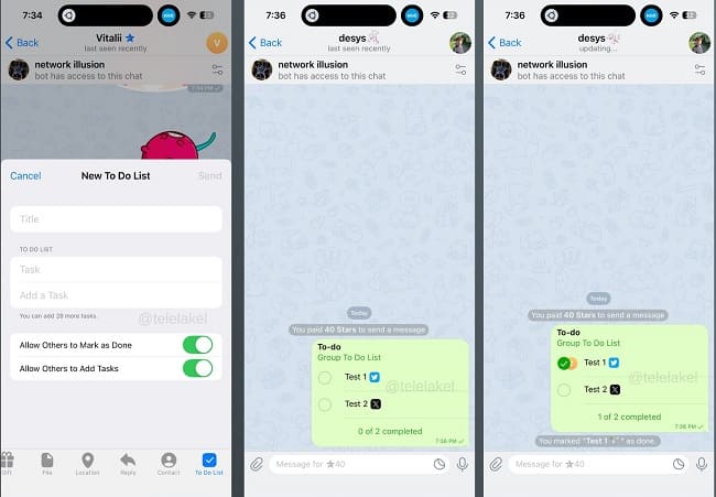 لیست وظایف اشتراکی در تلگرام