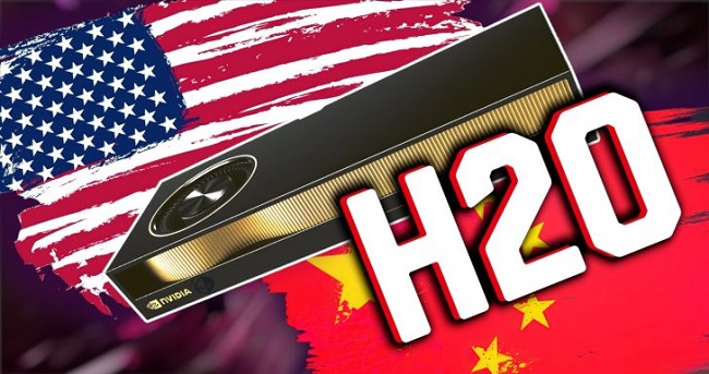 کارت گرافیک H20 انویدیا در مقابل پرچم چین و آمریکا