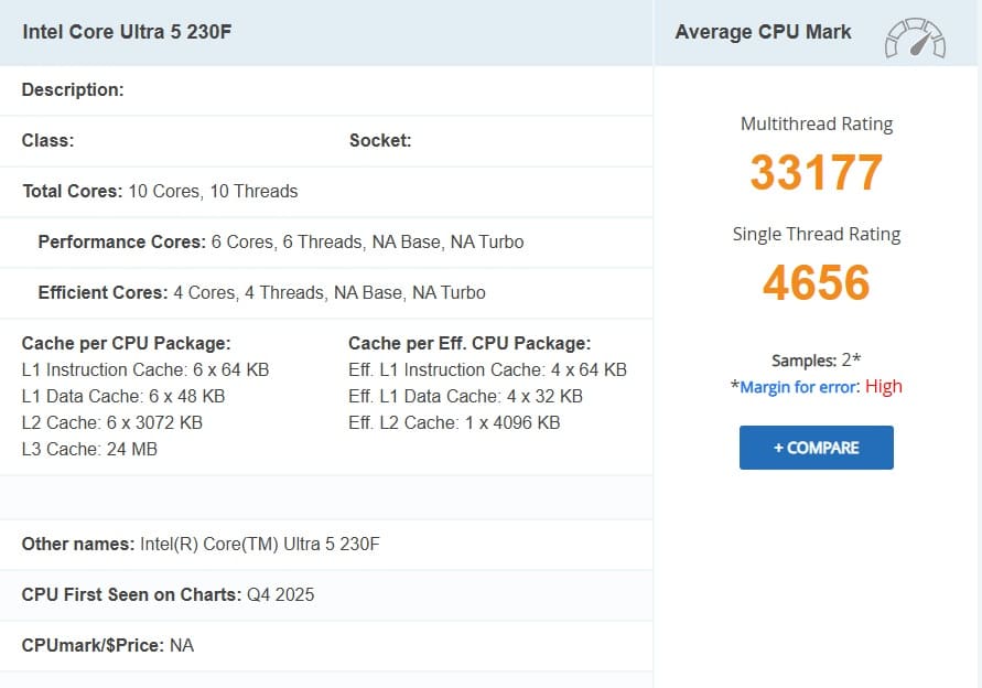 بنچمارک Core Ultra 230F 