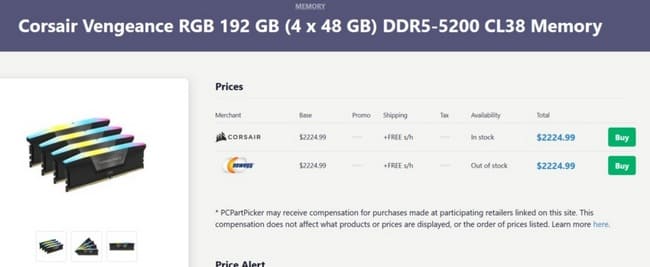 قیمت رم ۱۹۲ گیگابایتی کورسیر