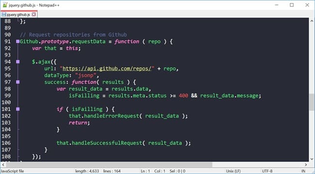 محیط کاربری Notepad++
