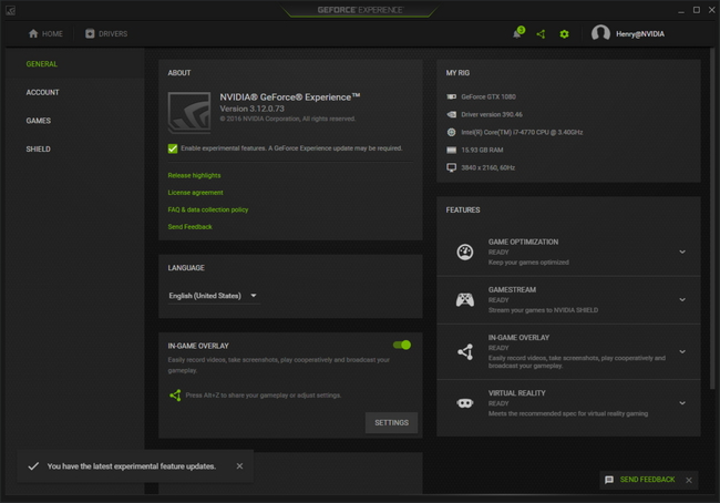 برنامه NVIDIA GeForce Experience