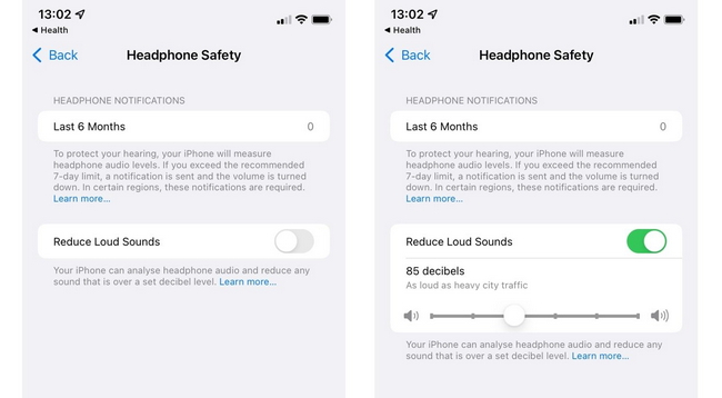 غیرفعال کردن Reduce Loud Sounds