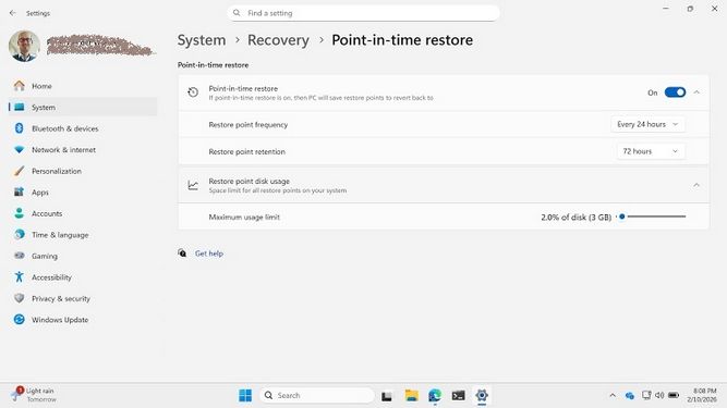 بخش جدید Point-in-Time Restore در ویندوز