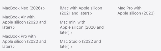 مک های سازگار با macOS 27 Golden Gate