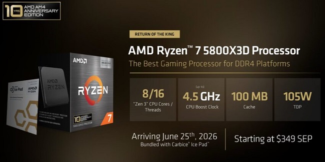 مشخصات نسخه جدید پردازنده Ryzen 7 5800X3D