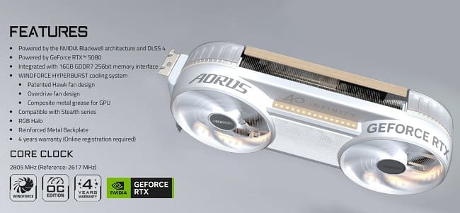 کارت گرافیک مدل RTX 5080 AORUS Infinity Wood