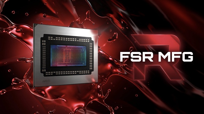 لوگوی فناوری AMD FSR در کنار نمایشگر و کارت‌های گرافیک سری رادئون