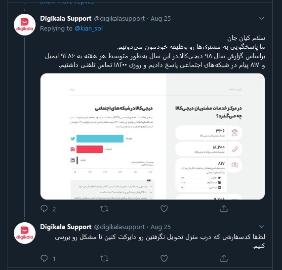 پشتیبانی دیجی کالا از طریق شبکه های اجتماعی